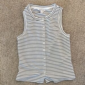 Modern Supply Striped Sleeveless Top, Small Button Front